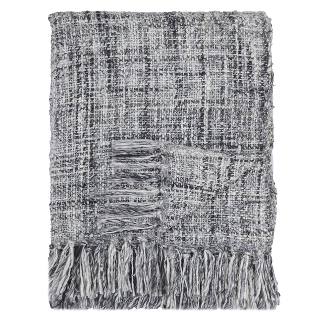 Zachte grijze plaid met franjes en geweven structuur - Urbane Hide Urbane Hide