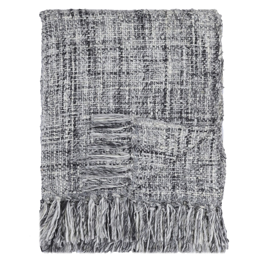 Zachte grijze plaid met franjes en geweven structuur - Urbane Hide Urbane Hide