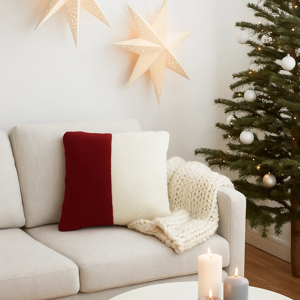 Zacht kussenhoes rood beige in teddy stof - Urbane Hide Urbane Hide