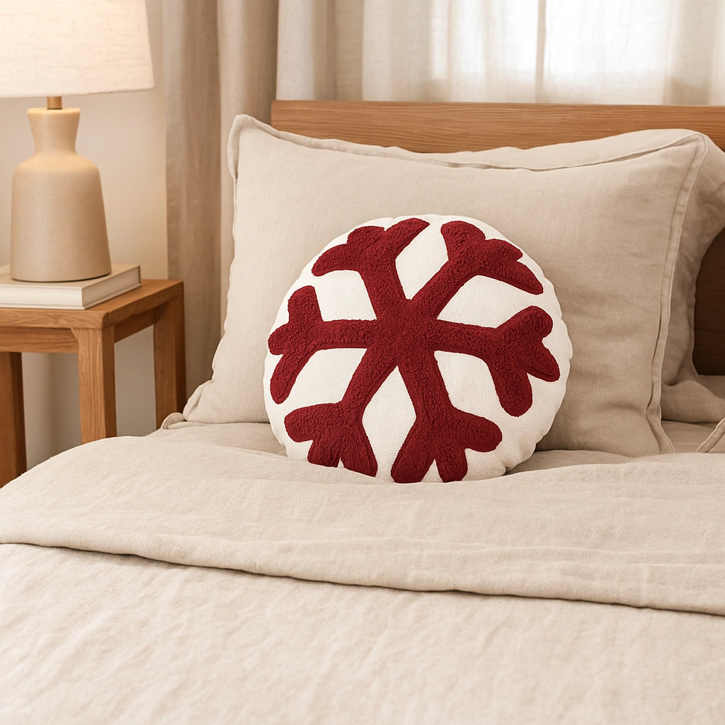 Ronde kerst vloermat met rood sneeuwvlok motief - Urbane Hide Urbane Hide