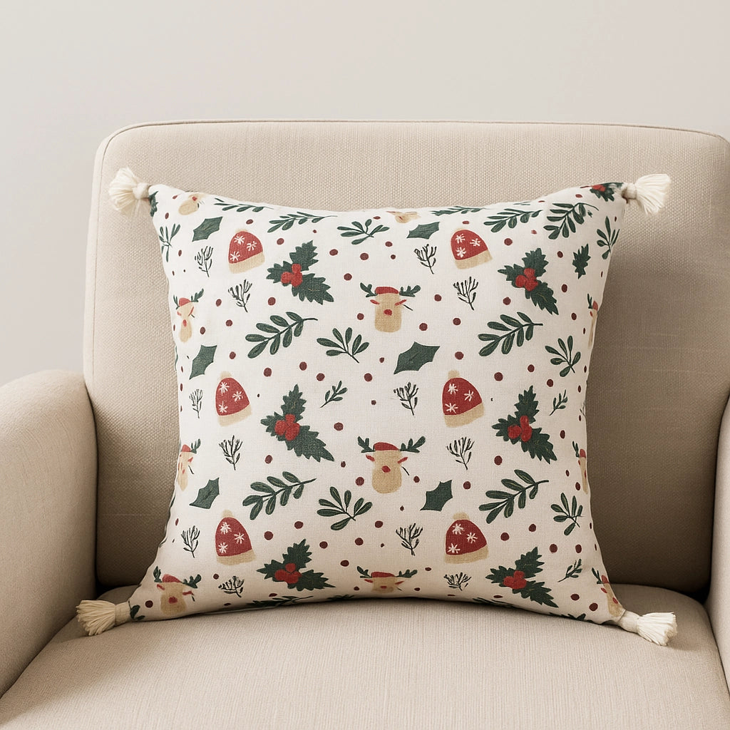 Kerst kussenhoes met print en kwastjes - Urbane Hide Urbane Hide