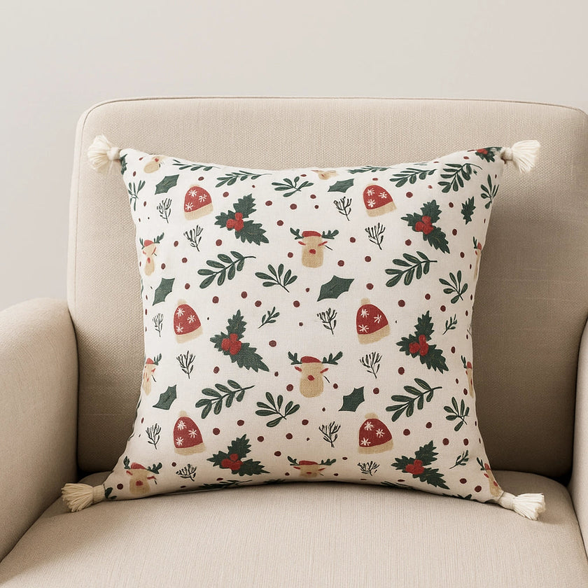 Kerst kussenhoes met print en kwastjes - Urbane Hide Urbane Hide