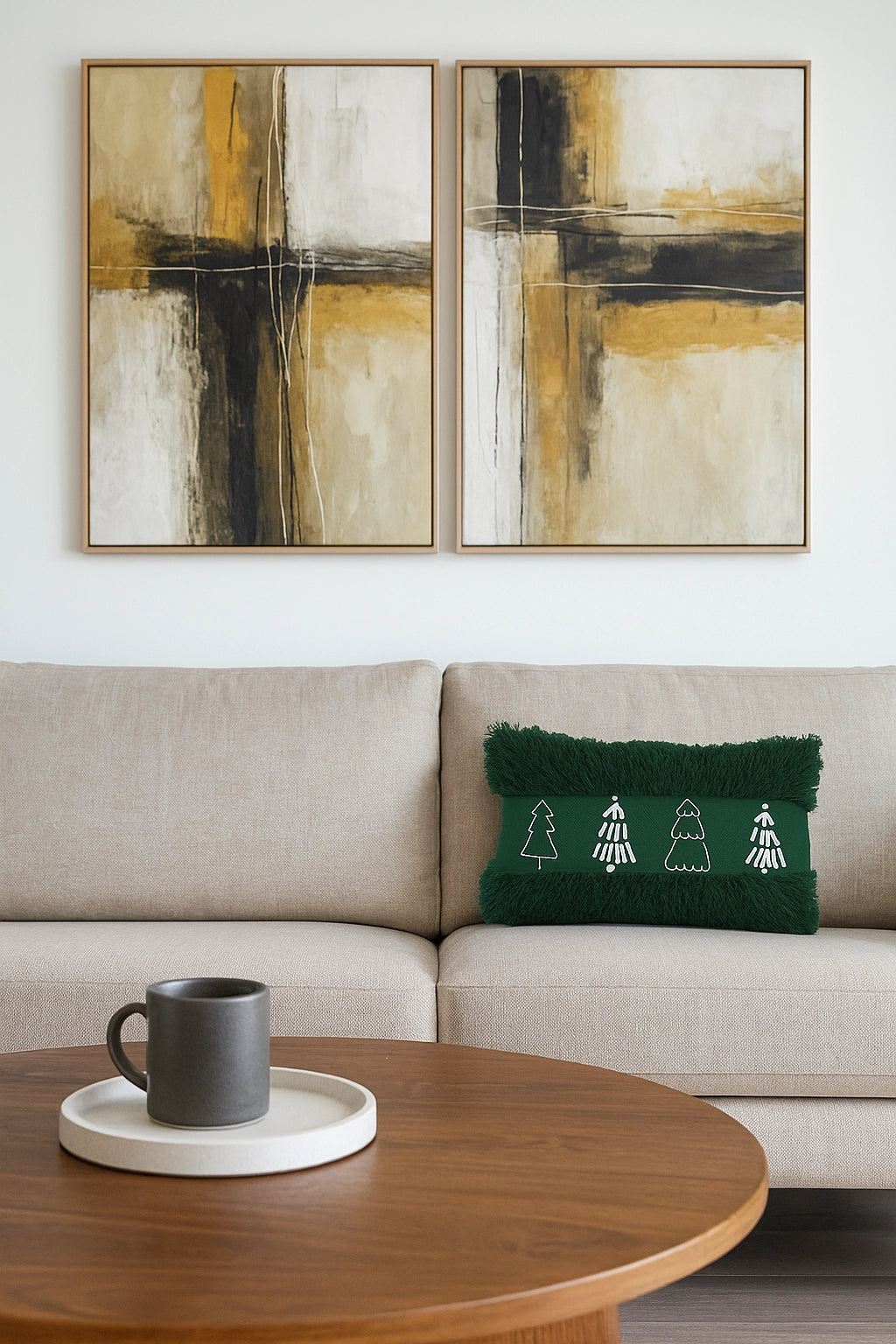 Groen kerstkussen met kerstbomen en fluffy rand - Urbane Hide Urbane Hide
