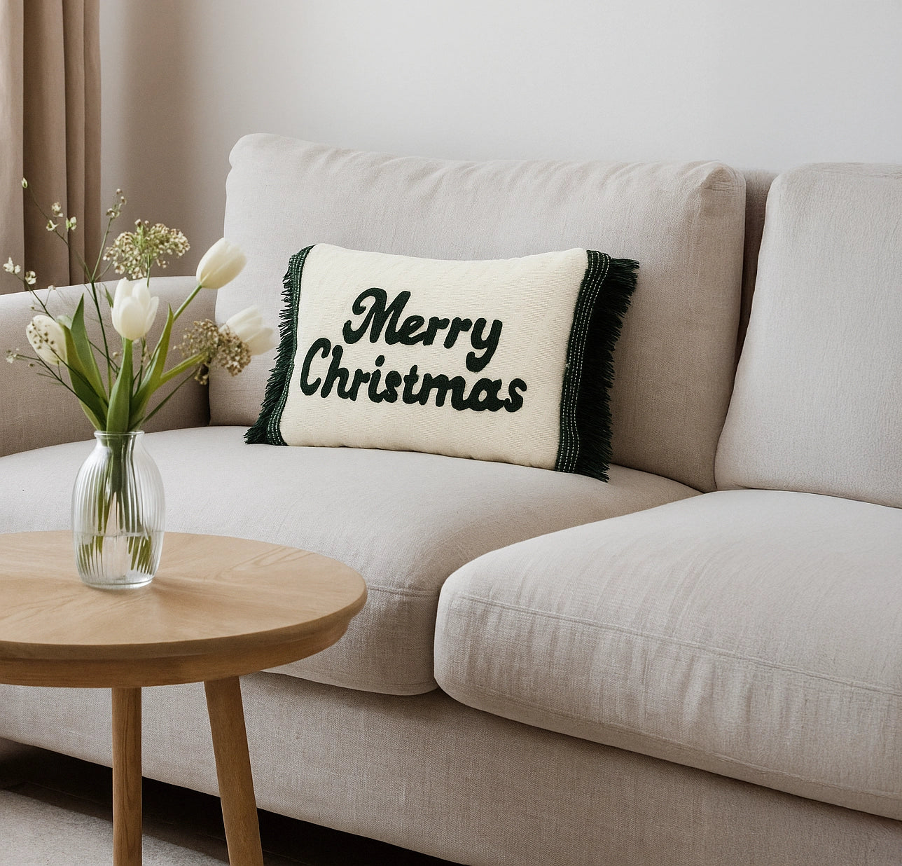 Kerst kussenhoes Merry Christmas met franjes - Urbane Hide Urbane Hide