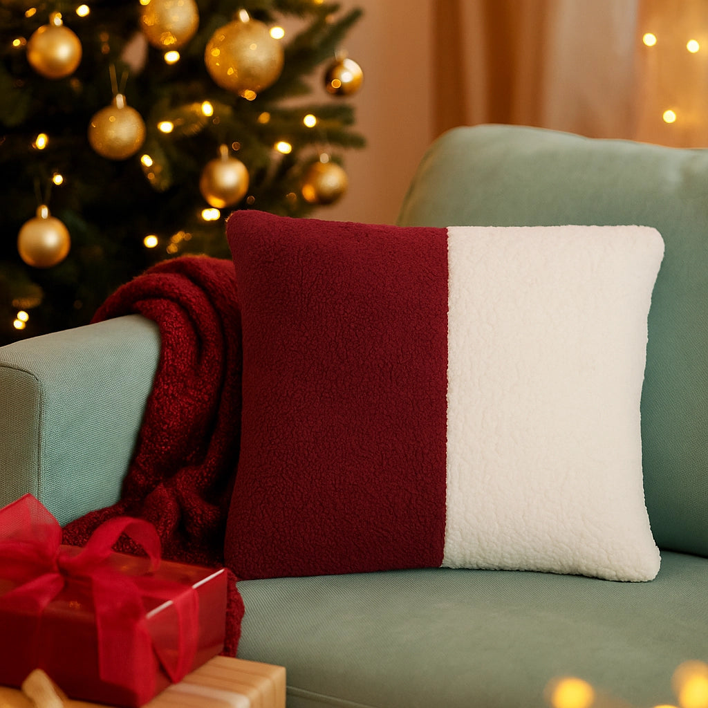 Zacht kussenhoes rood beige in teddy stof - Urbane Hide Urbane Hide