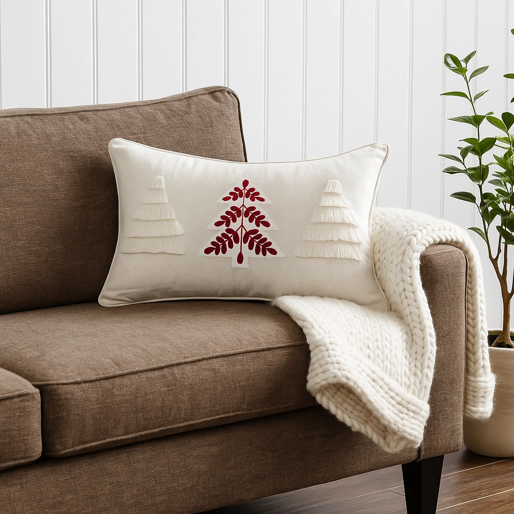 Sierkussen met simpele kerstbomen in zachte kleuren – Urbane Hide Urbane Hide