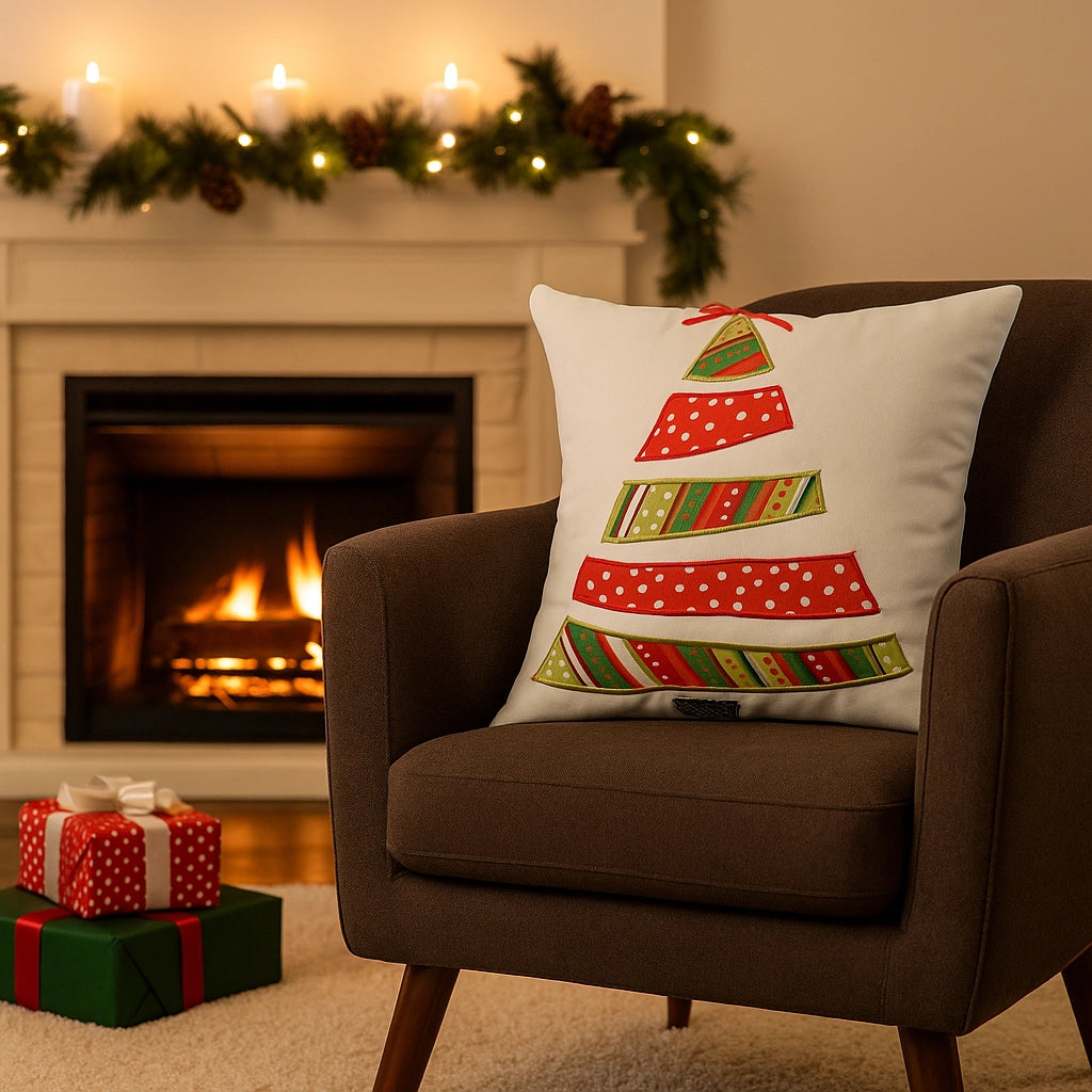 Kerstkussen met Kleurrijke Dennenboom – Urbane Hide Urbane Hide