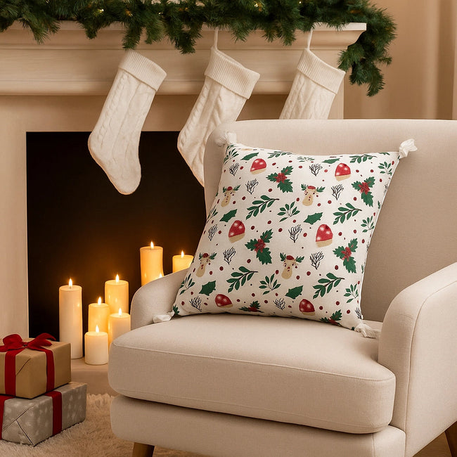 Kerst kussenhoes met print en kwastjes - Urbane Hide Urbane Hide