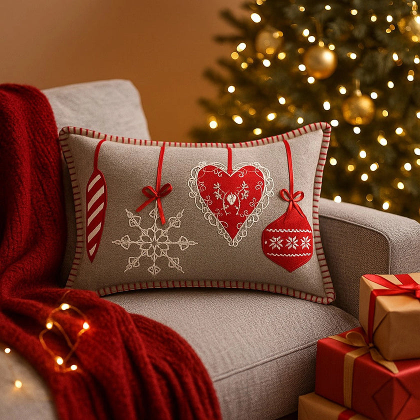 Kerstkussen met decoratieve ornamenten – Urbane Hide Urbane Hide