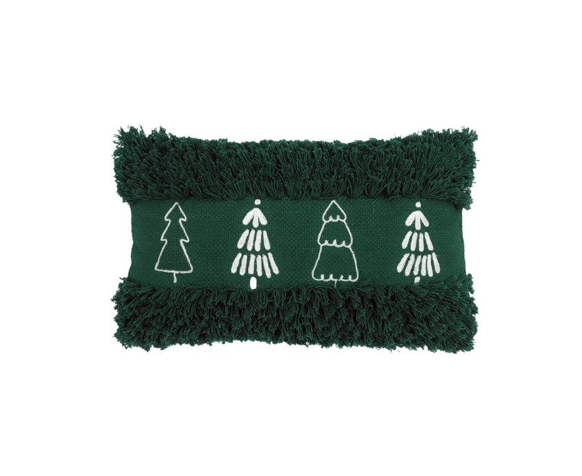 Groen kerstkussen met kerstbomen en fluffy rand - Urbane Hide Urbane Hide