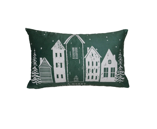 Kerstkussen met winters dorp en sfeervolle tekst – Urbane Hide Urbane Hide