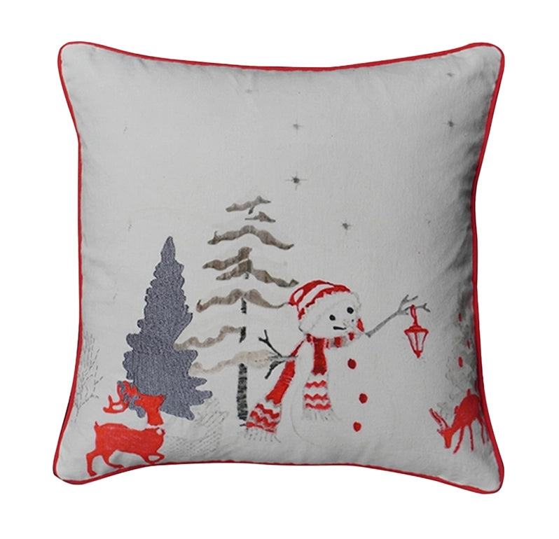 Winterkussen met sneeuwpop en herten borduursel – Urbane Hide Urbane Hide