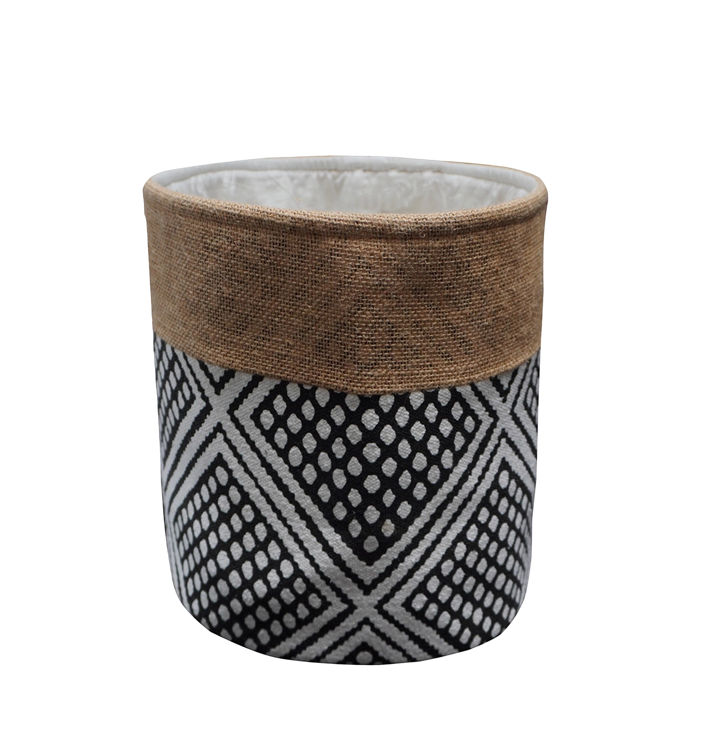 Opbergmand met grafisch patroon en jute rand – Urbane Hide Urbane Hide