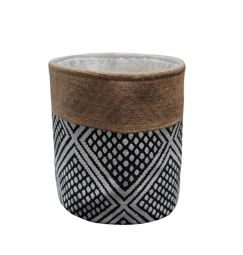 Opbergmand met grafisch patroon en jute rand – Urbane Hide Urbane Hide