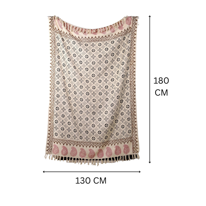 Beige Deken met Zwarte Tribal Print & Franje | Urbane Hide Urbane Hide