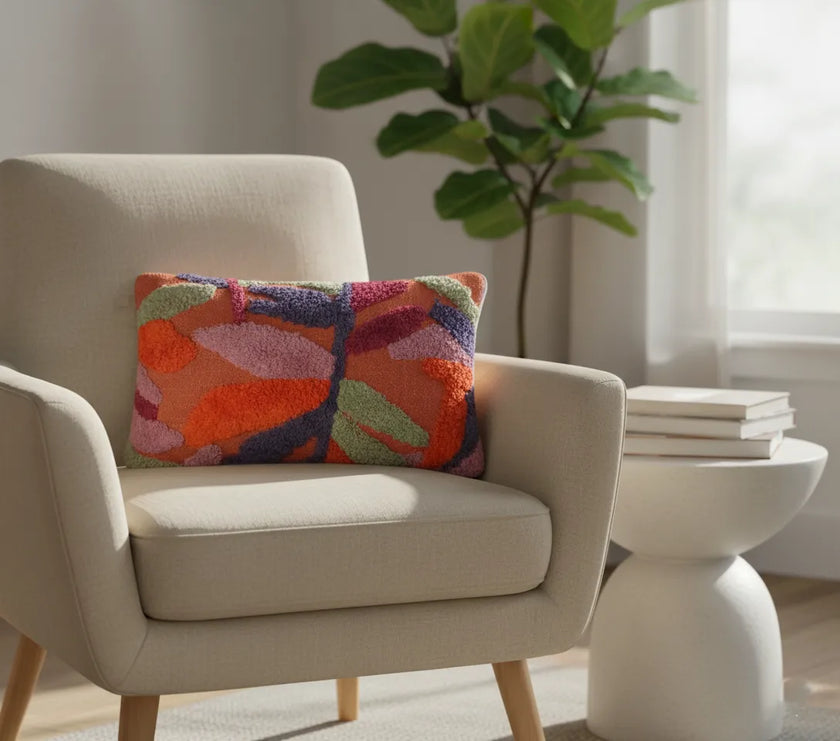 Decoratief kussen met bladmotief in aardetinten – Urbane Hide 