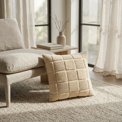 Kissenbezug beige mit Blockmuster und Textur – Urbane Hide