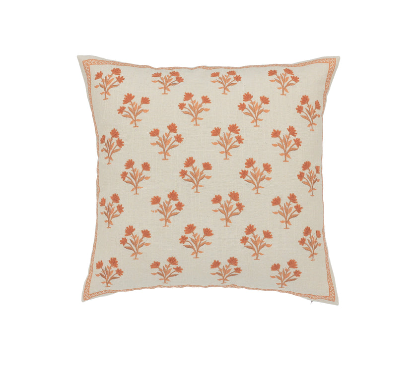 Kussen beige met oranje bloemenprint boho katoen - Urbane Hide Urbane Hide