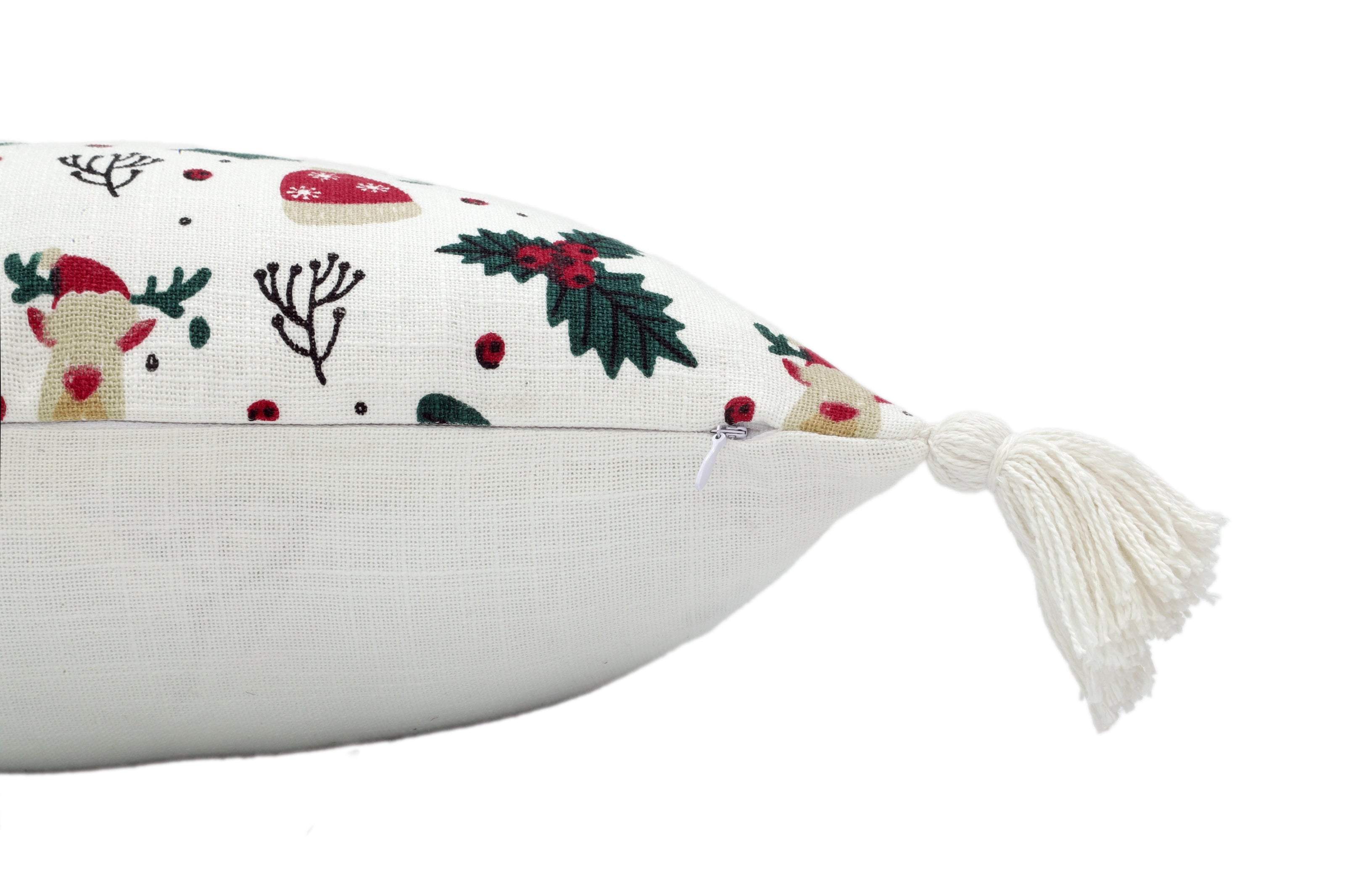 Kerst kussenhoes met print en kwastjes - Urbane Hide Urbane Hide