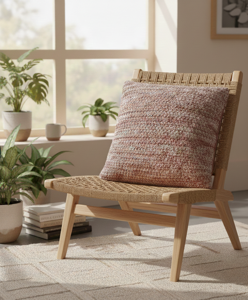 Grof Gebreid Oudroze Sierkussen met Textuur – Urbane Hide