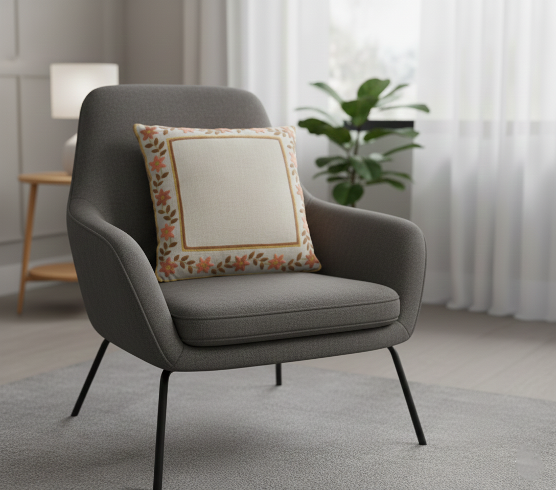 Sierkussen geborduurde bloemenrand boho katoen - Urbane Hide