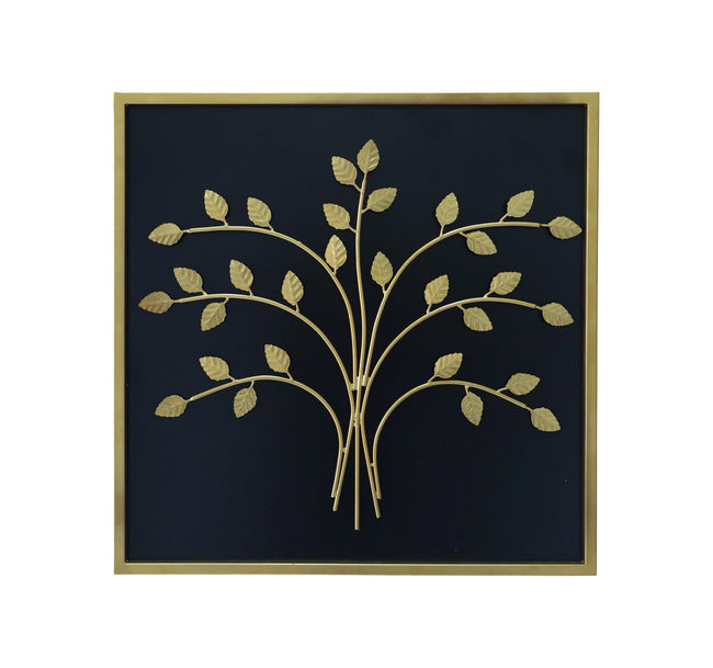 Botanische muurdecoratie met gouden takken en bladeren op zwarte achtergrond – Verdance Urbane Hide.