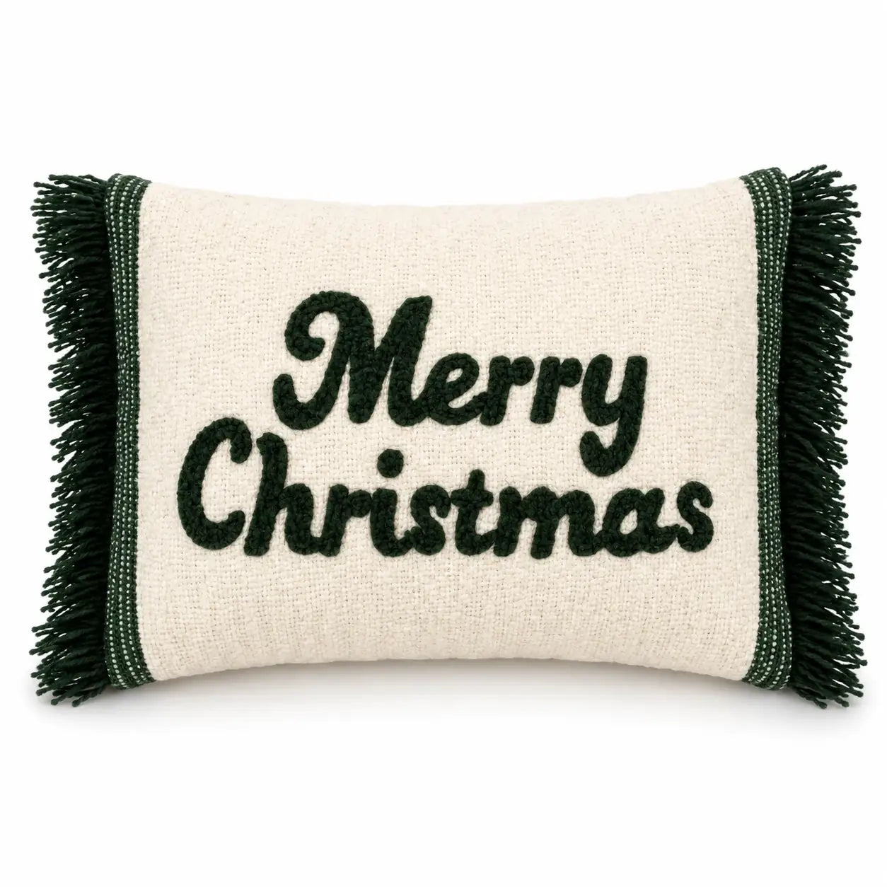Kerstkussen groen en grijs met Merry Christmas tekst