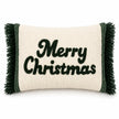 Kerstkussen groen en grijs met Merry Christmas tekst