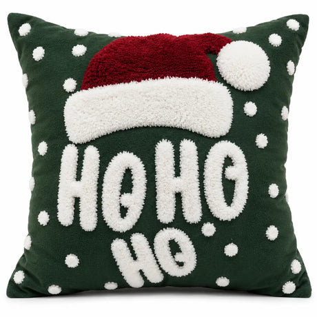 Kerstkussen Groen Rood Met Kerstmuts Ho Ho Ho
