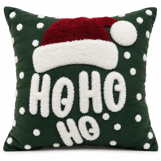Kerstkussen met grappige 'Ho Ho Ho' tekst en kerstmuts – Urbane Hide