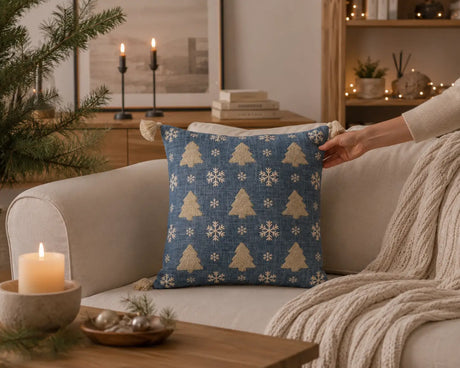 Kerstkussen Blauw Kerstboom Decoratie Woonkamer