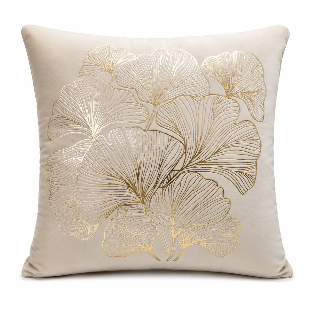 Kerstkussen goud fluweel met ginkgo blad print decoratie