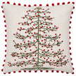 Kerstkussen Wit Met Geborduurde Kerstboom Pompons