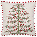 Kerstkussen Wit Met Geborduurde Kerstboom Pompons