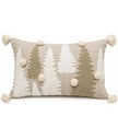 Kerstkussen beige met geborduurde kerstbomen print