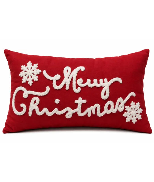 Rood Kerstkussen met Tekst & Sneeuwvlokken – Urbane Hide