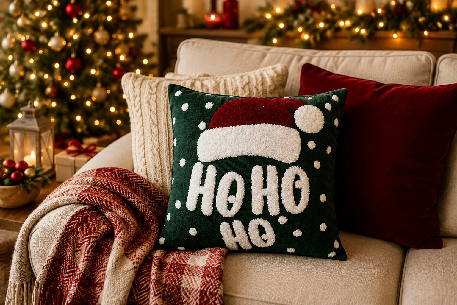 Kerst kussenhoes Groen Ho Ho Ho Bank Decoratie