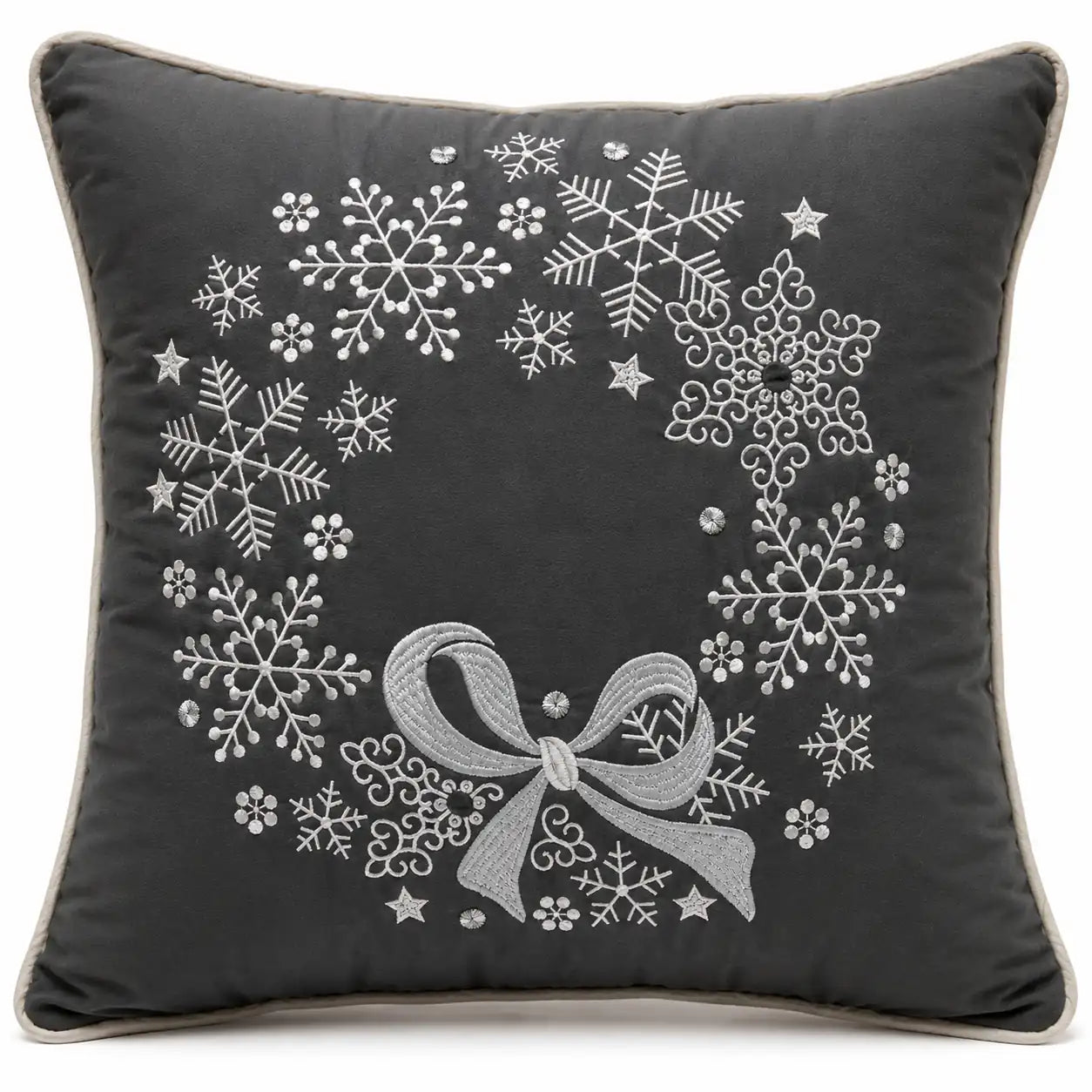 Kerst kussenhoes Grijs Zilver Sneeuwvlok Krans