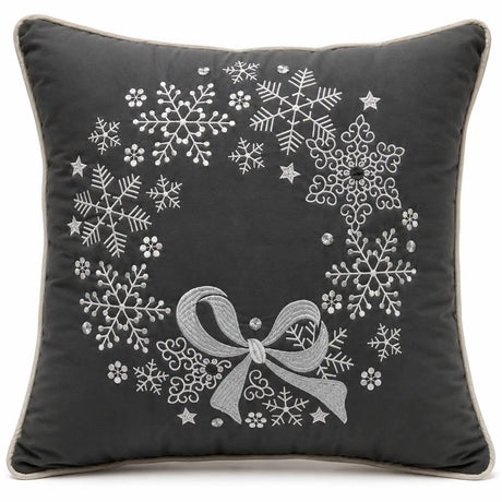Kerst kussenhoes Grijs Zilver Sneeuwvlok Krans