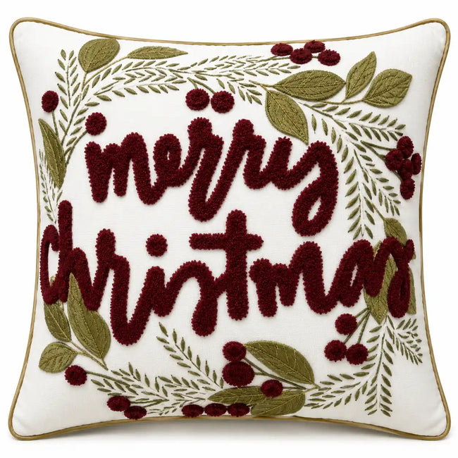 Kerst sierkussen met borduursel en tekstdesign – Urbane Hide