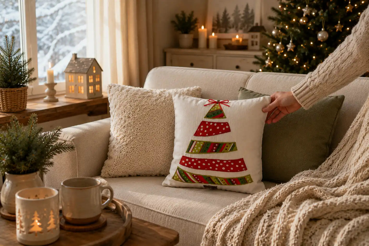 Kerstkussen met Kleurrijke Dennenboom – Urbane Hide