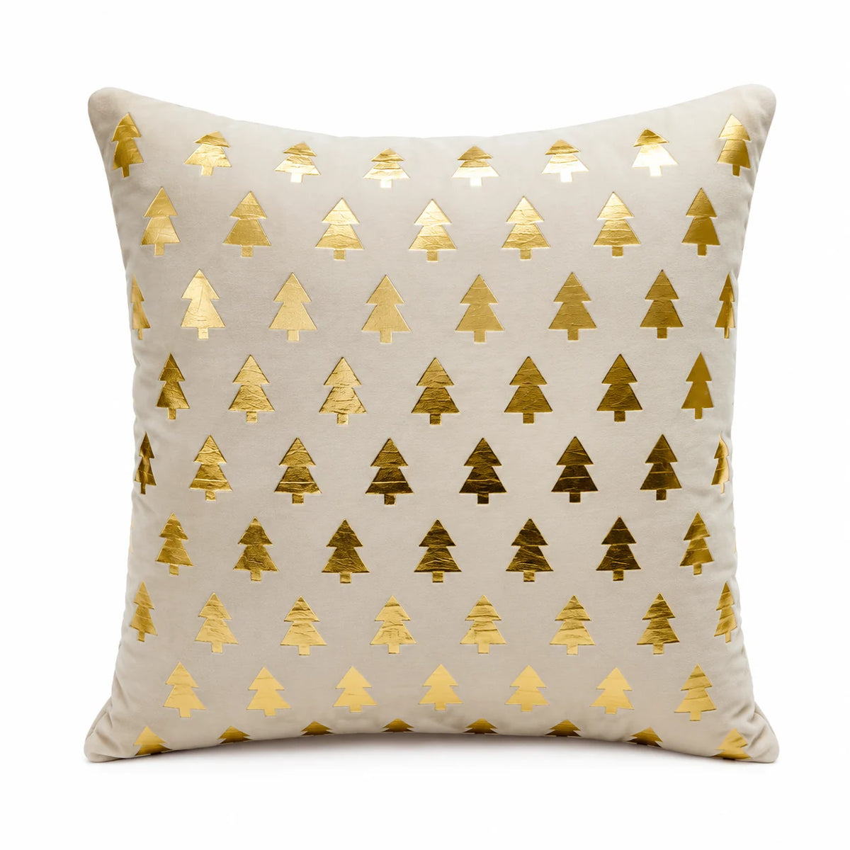 Kerstkussen wit met gouden kerstbomen metallic print