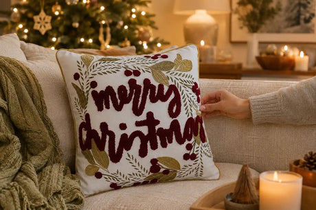 Kerst kussenhoes Wit Merry Christmas Bank Decor
