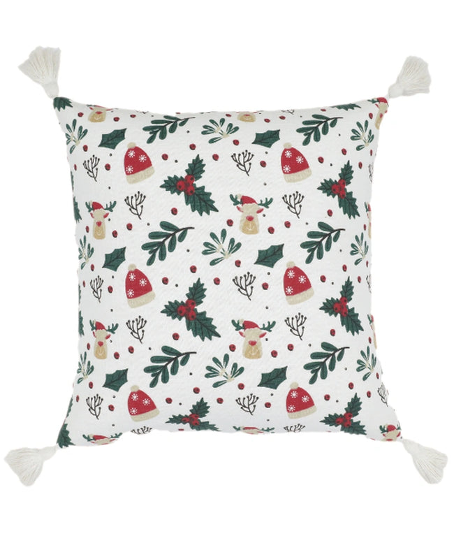 Kerst kussenhoes met print en kwastjes - Urbane Hide