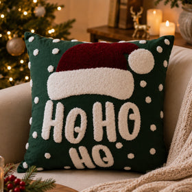Kerst sierkussen Groen Met Kerstmuts Woonkamer
