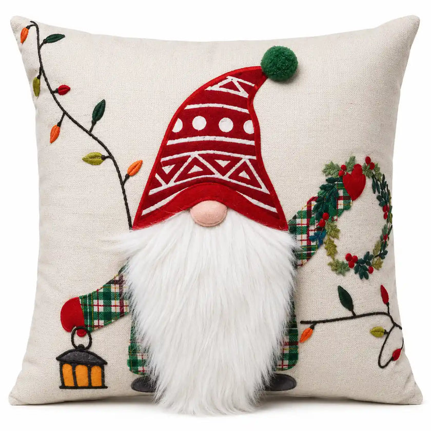 Kerstkussen Cream Met Geborduurde Kerst Kabouter