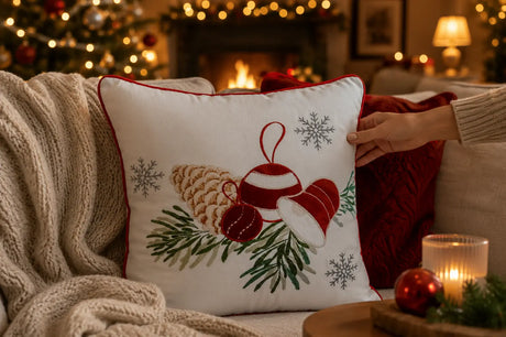 Kerst kussenhoes Wit Dennenappel Kerstbal Decor