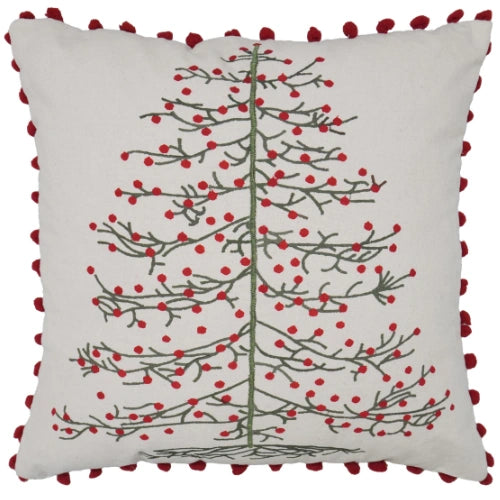 Kerstkussen met kerstboomprint en rode pompons – Urbane Hide
