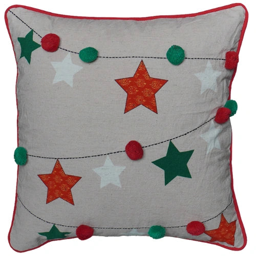 Kerstkussen met Sterren & Vrolijke Pompons | Urbane Hide