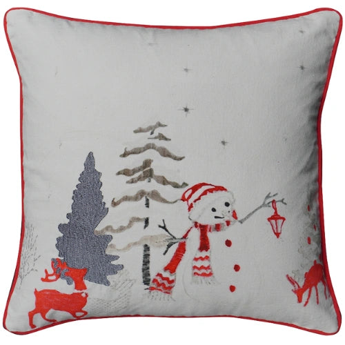 Winterkussen met sneeuwpop en herten borduursel – Urbane Hide